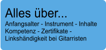 Alles über... Anfangsalter - Instrument - Inhalte Kompetenz - Zertifikate -  Linkshändigkeit bei Gitarristen